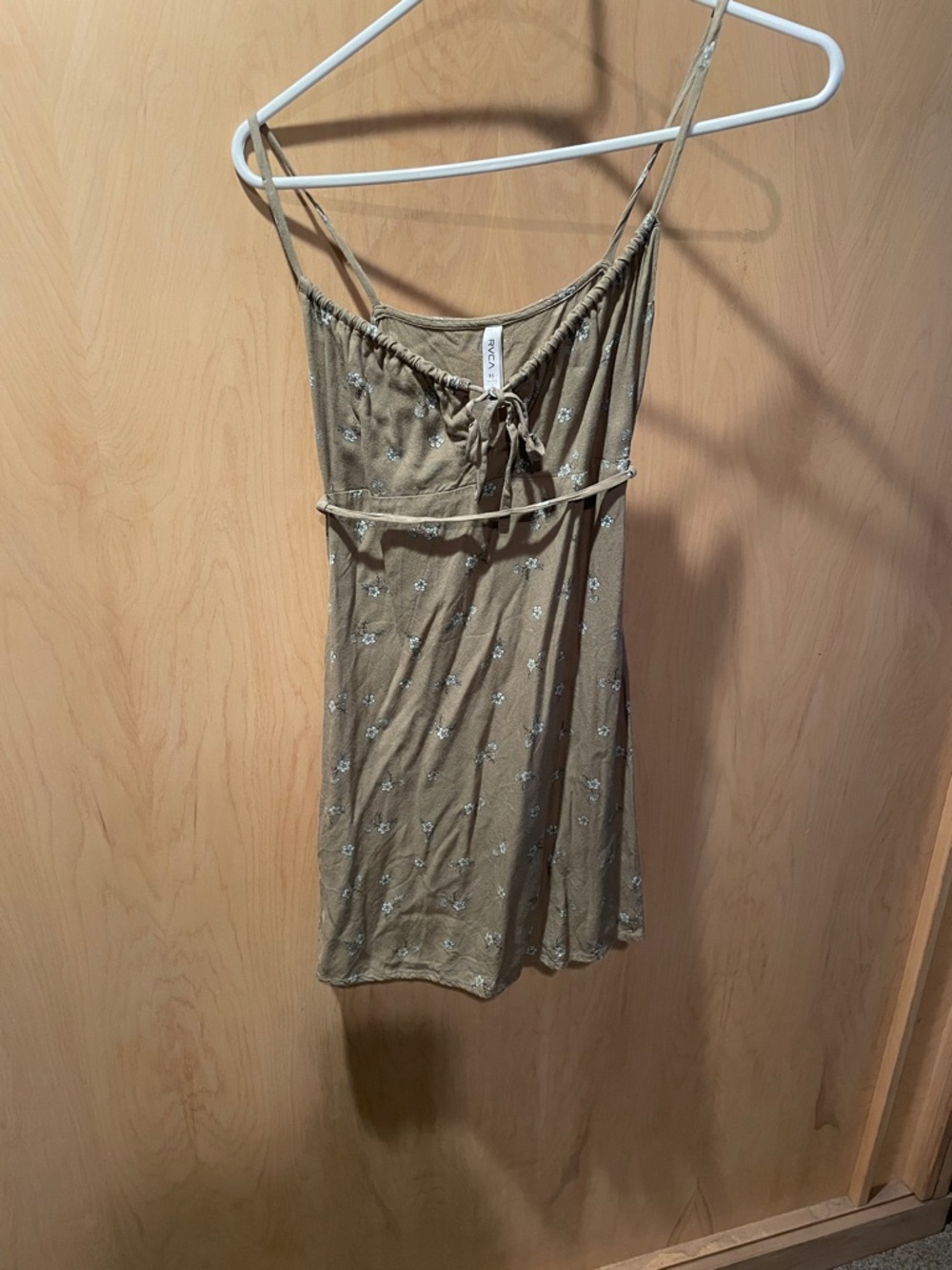 RVCA khaki tan floral spaghetti-strap mini dress